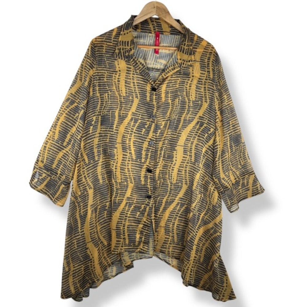 IC by Connie K Oversized Tunic Top Women Size XL Sheer Asymmetric Artsy USA Made